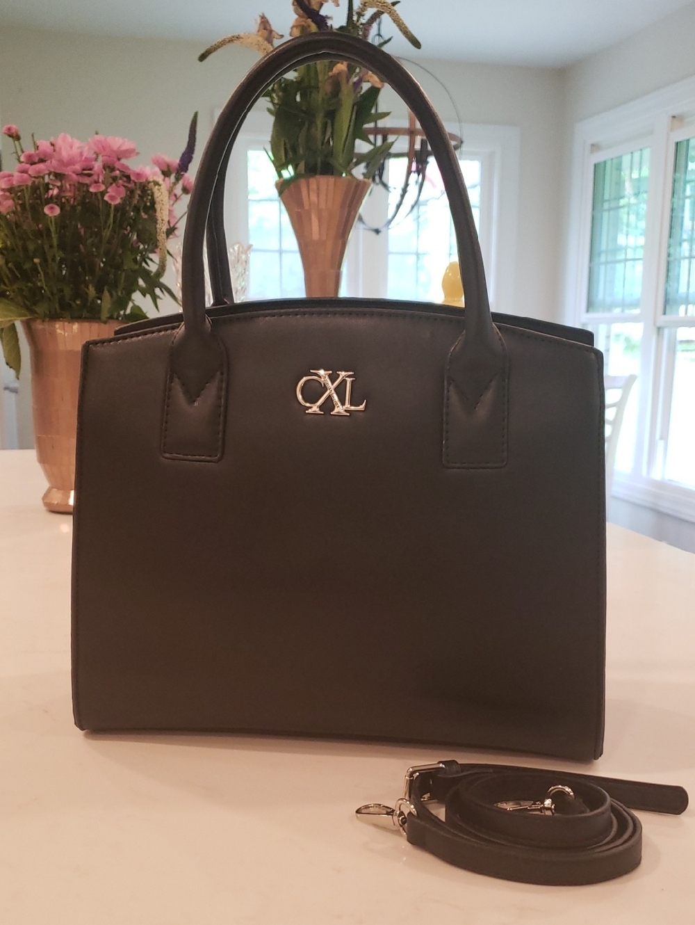 Christian Lacroix Black Structured Leather Satchel